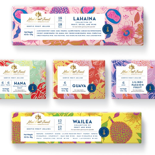 Packaging design for exotic fruit jellies from Hawaii