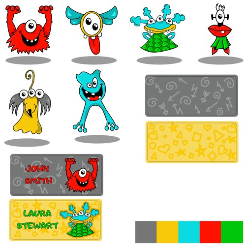Monsters for including labels for kids to personalise their own school items