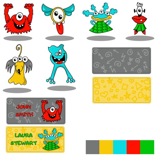 Monsters for including labels for kids to personalise their own school items