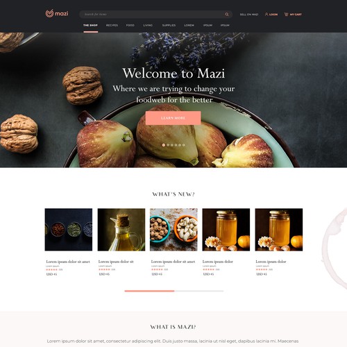 Design a few webpages for a hip new food marketplace