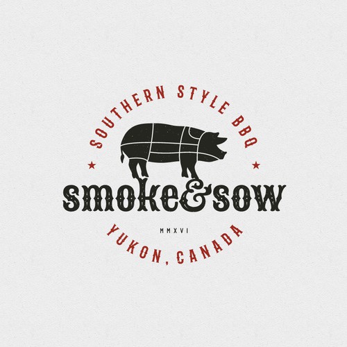 Vintage logo for a BBQ Restaurant based in the Wilds of the Yukon