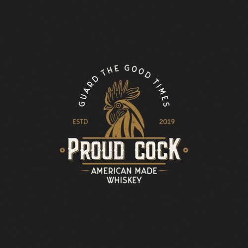 Logo for a Whiskey brand named "Proud Cock"