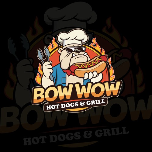 Bow Bow Hot Dog & grill Mascot logo