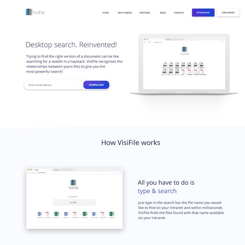 Landing Page design for VisiFile