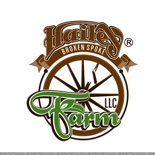 Capture multiple farm animals/activities into one Logo for "Broken Spoke Farm"