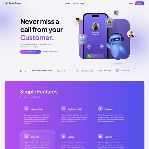  Simple web design for an AI phone service