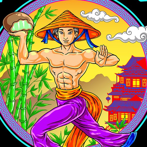 Create an Uber-Asian "MOCHI MAN" character and design for a mochi ice cream cart business.