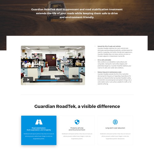 One-page, industrial website design for new product