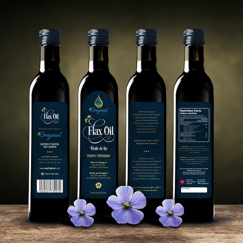 Luxury, High Quality and Natural Label design for Canadian Flax Seed Oil