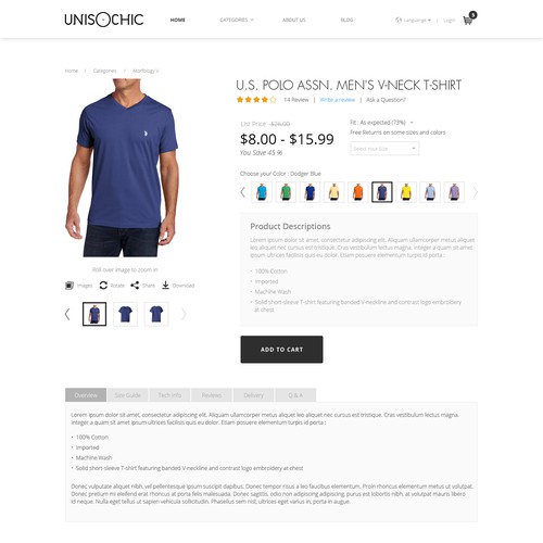 Product page design for Unisochic