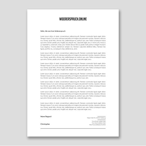 Letterhead for Widerspruch