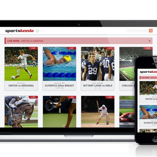 Homepage + Live content page for a popular Sports website