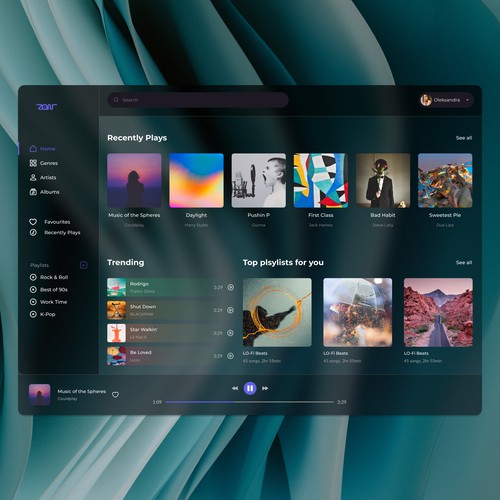 UI/UX design for Music Desktop app