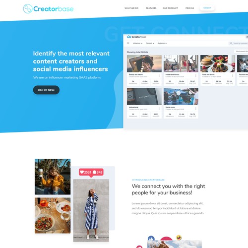 Web design for Influencer Marketing platform