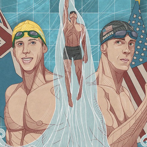 Illustration of Michael Phelps and Grant Hackett