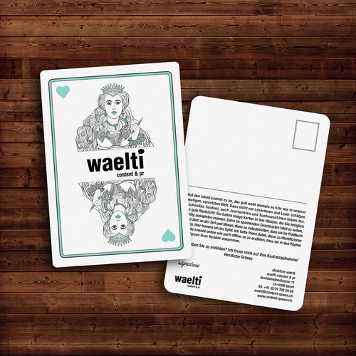 Postcard design for Waelti Content & PR