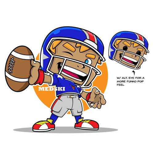 American Football player cartoon character for game