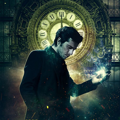 Ebook cover for Monica Corwin's adult urban fantasy book that centers around a paranormal doomsday clock, and the curmudgeonly sorcerer who guards the balance between the magical and non-magical.