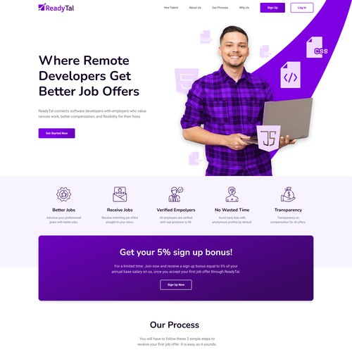 Website Design For A Remote Developer Jobs Platform
