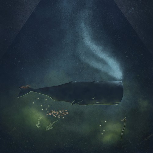 magical illustration of a whale and a ship