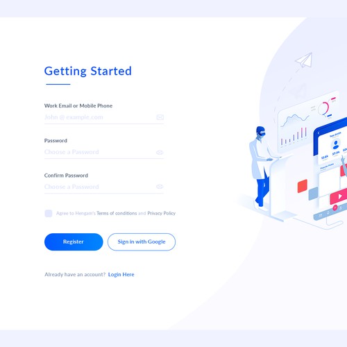 Signup / Login page for marketing web app