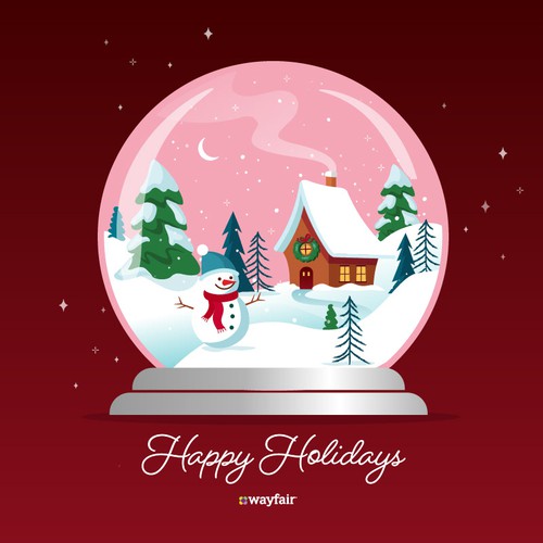 Snow globe Holiday Card Illustration