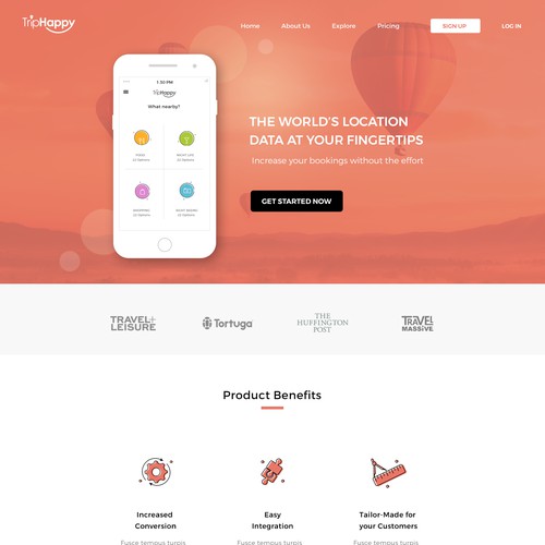 Landing page for a big data travel company