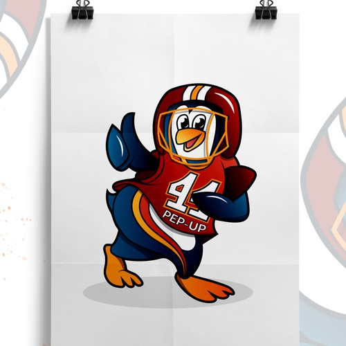 Vector illustration of a penguin playing football