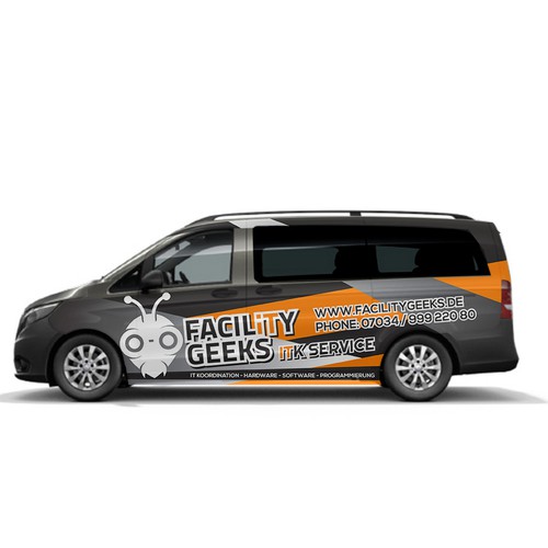 Facility Geeks. Flashing car wrapping design for IT Consulting Service Car