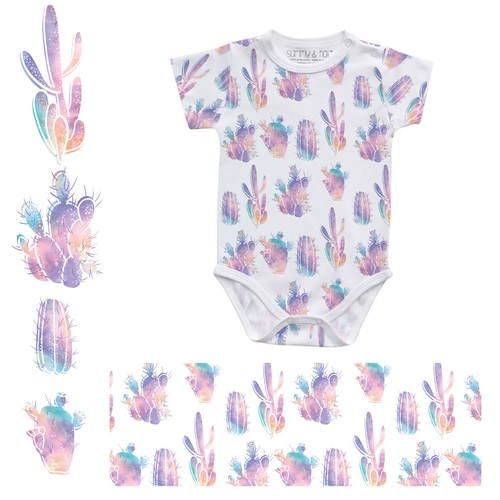 Onesie Watercolor Cactus Pattern Design (purple)