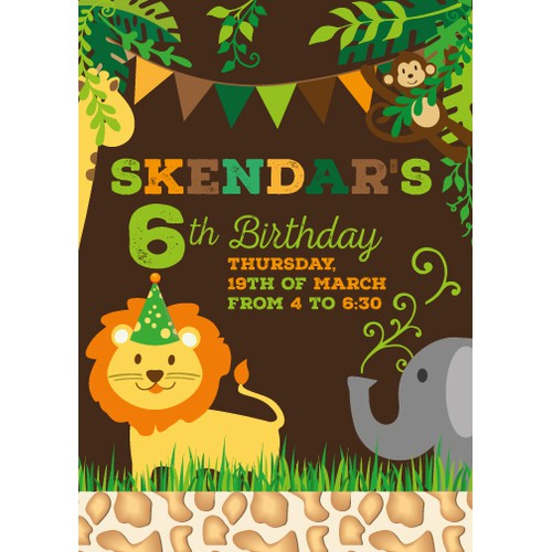 Create a birthday invitation card for a boy age 6 safari themed