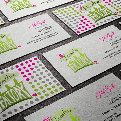 Create the next logo and business card for The promotion factory
