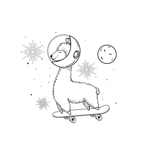 Tattoo Design - Skateboarding Space Llama