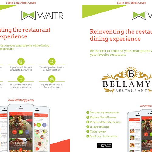 Table Tent and Coaster set for Waitr App