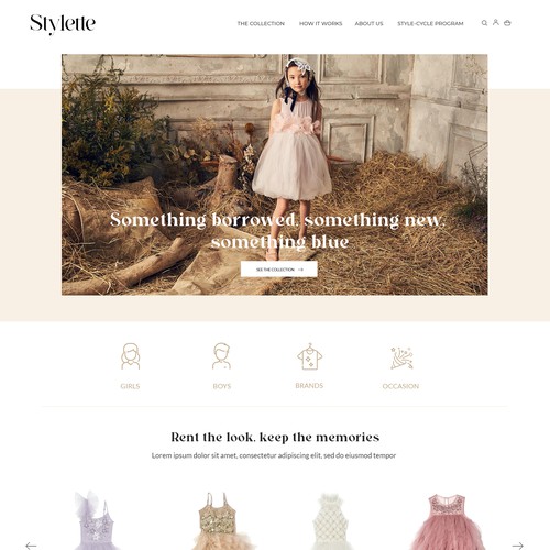 Aesthetic website design for kids clothing shop