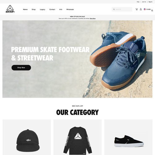 Premium Skate Footwear and Streetwear Brand Website Design & Shopify Implementation