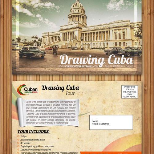 Post Card for Cuabn Cultural travel "Drawing Cuba" tour.