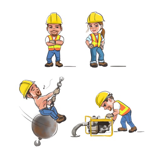 Construction worker character/emoji illustrations