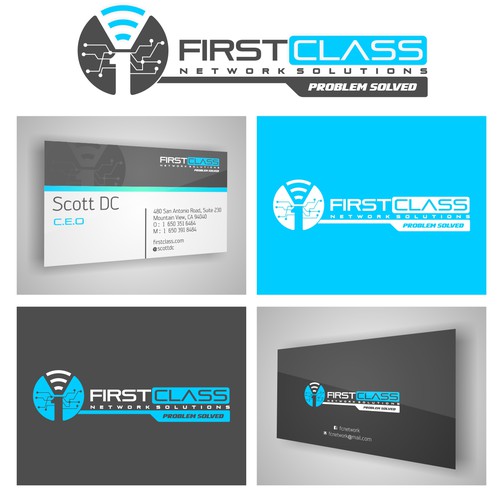 Logo and business card for a tech produc