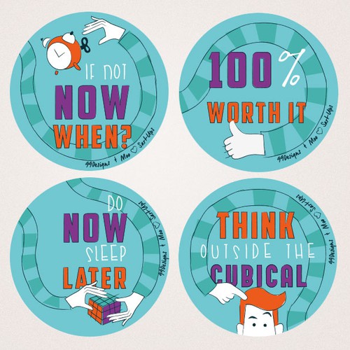 "THINK OUTSIDE THE CUBICLE" - cool stickers and postcards for start-ups