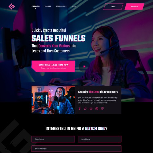 Gaming/Streaming Platform for Girls Homepage Design