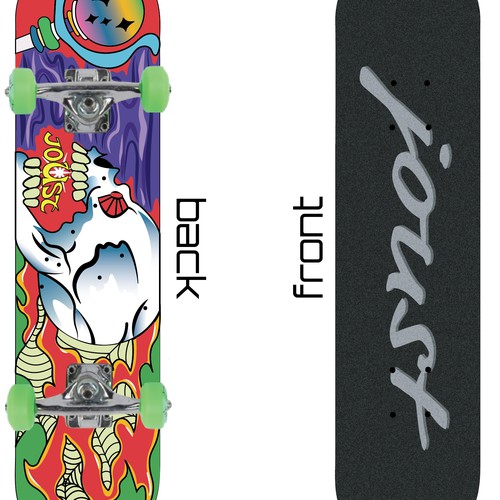 Create an epic skateboard design themed on videogames