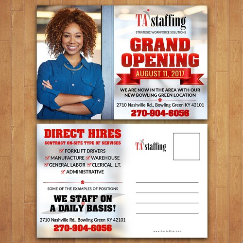 2 sided postcard for Grand Opening