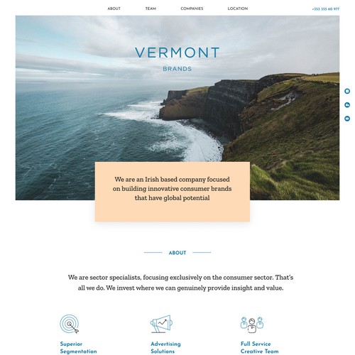 Landing page for Vermont branding company