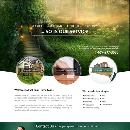 Create a sharp, not your typical customer experience, landing page for a mortgage lender