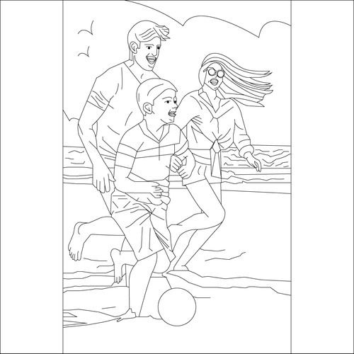 Beach activity pencil drawn illustration