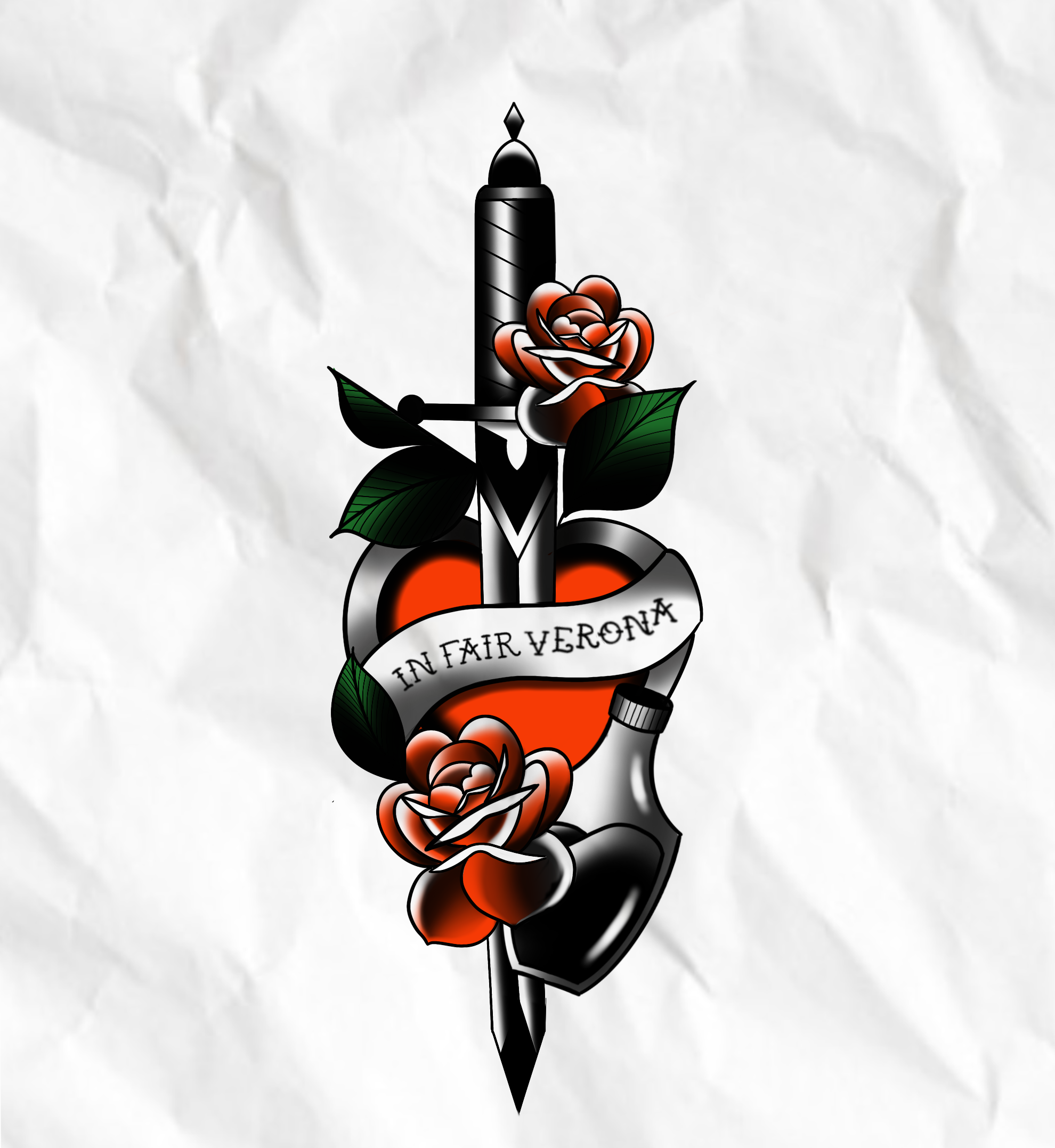 Design a Romeo and Juliet tattoo for a hopeless romantic