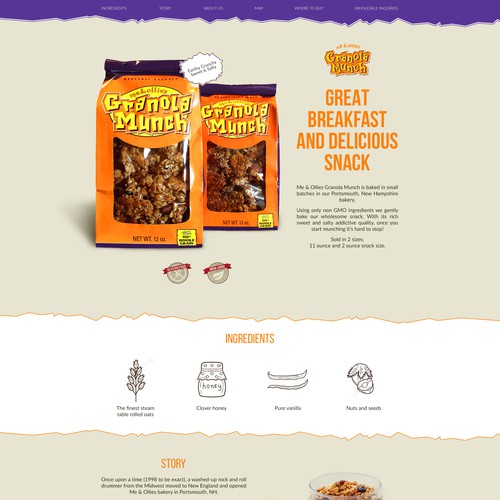 Landing page for Granola Munch Product