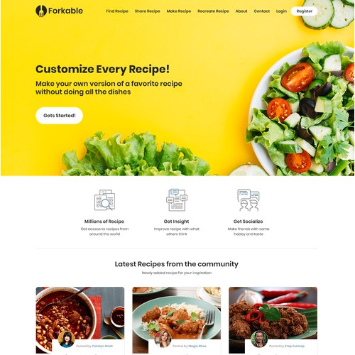 Website Design for Food Recipes Online Sharing.