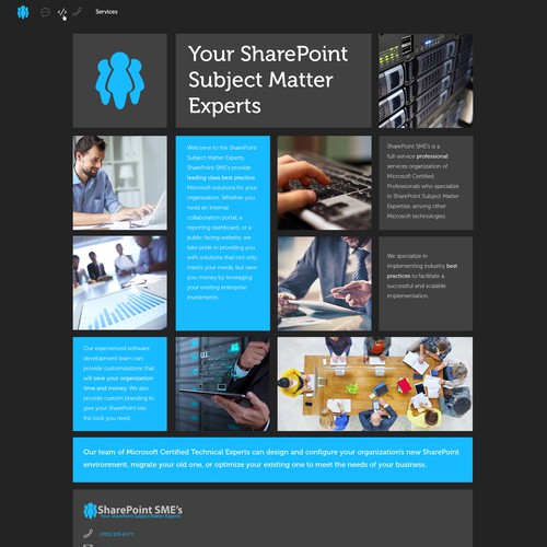 Develop the web presence of a young tech services company, SharePointSME's! 